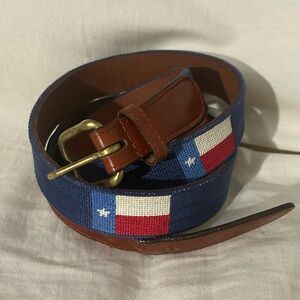 Smathers & Branson Belt Mens 44 Texas State Flag Handmade Needlepoint Leather US